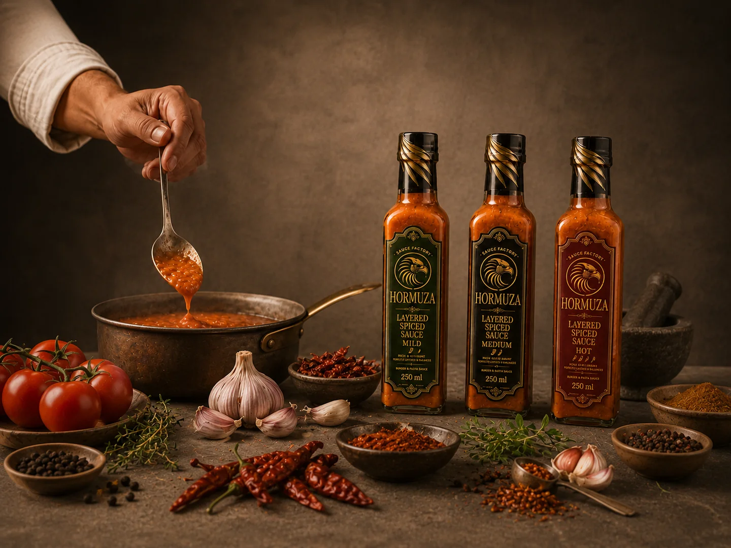 HORMUZA Layered Tomato Kitchen sauces with fresh cooking ingredients