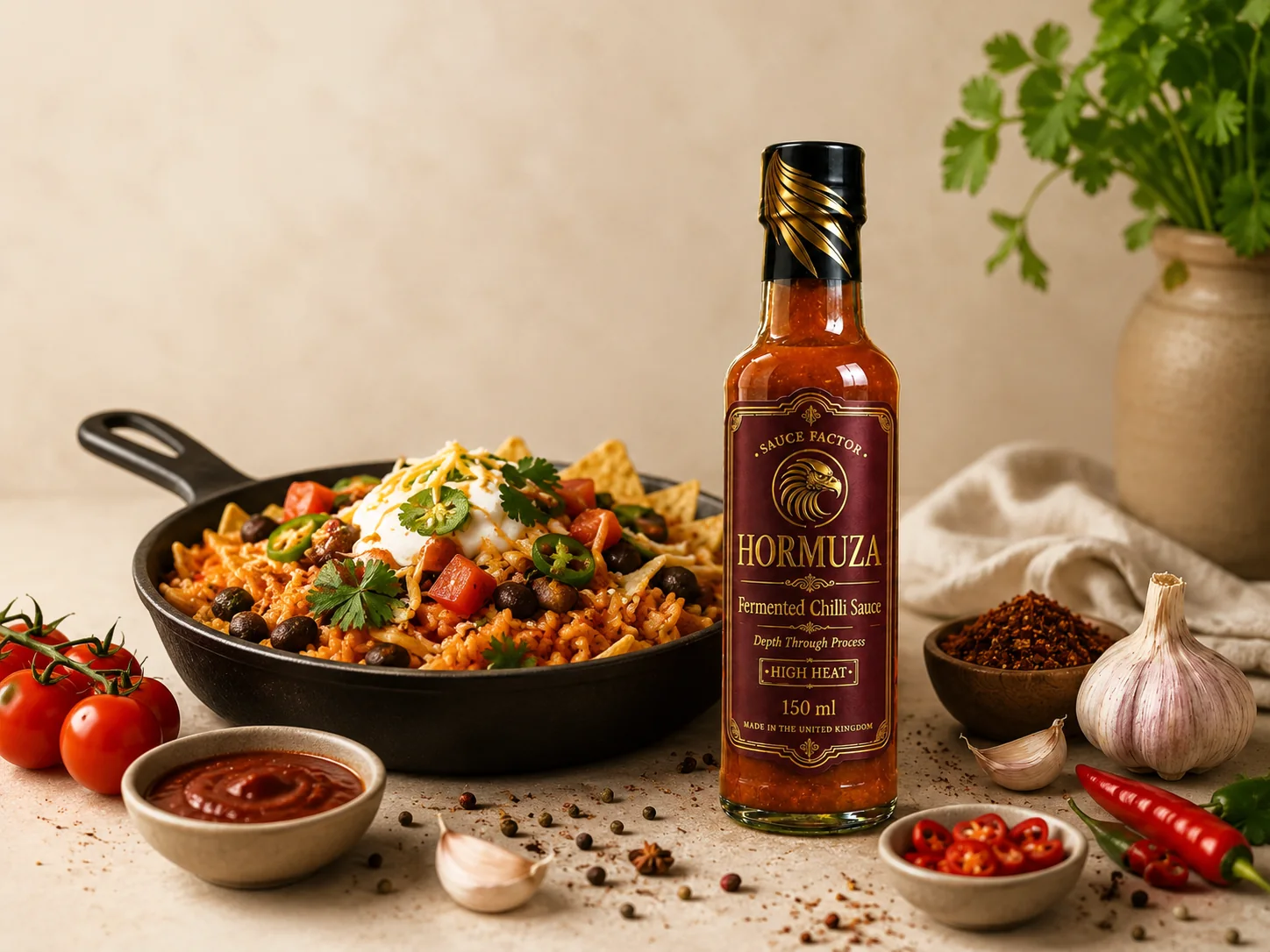 HORMUZA Fermented Chilli Kitchen sauces with fresh cooking ingredients