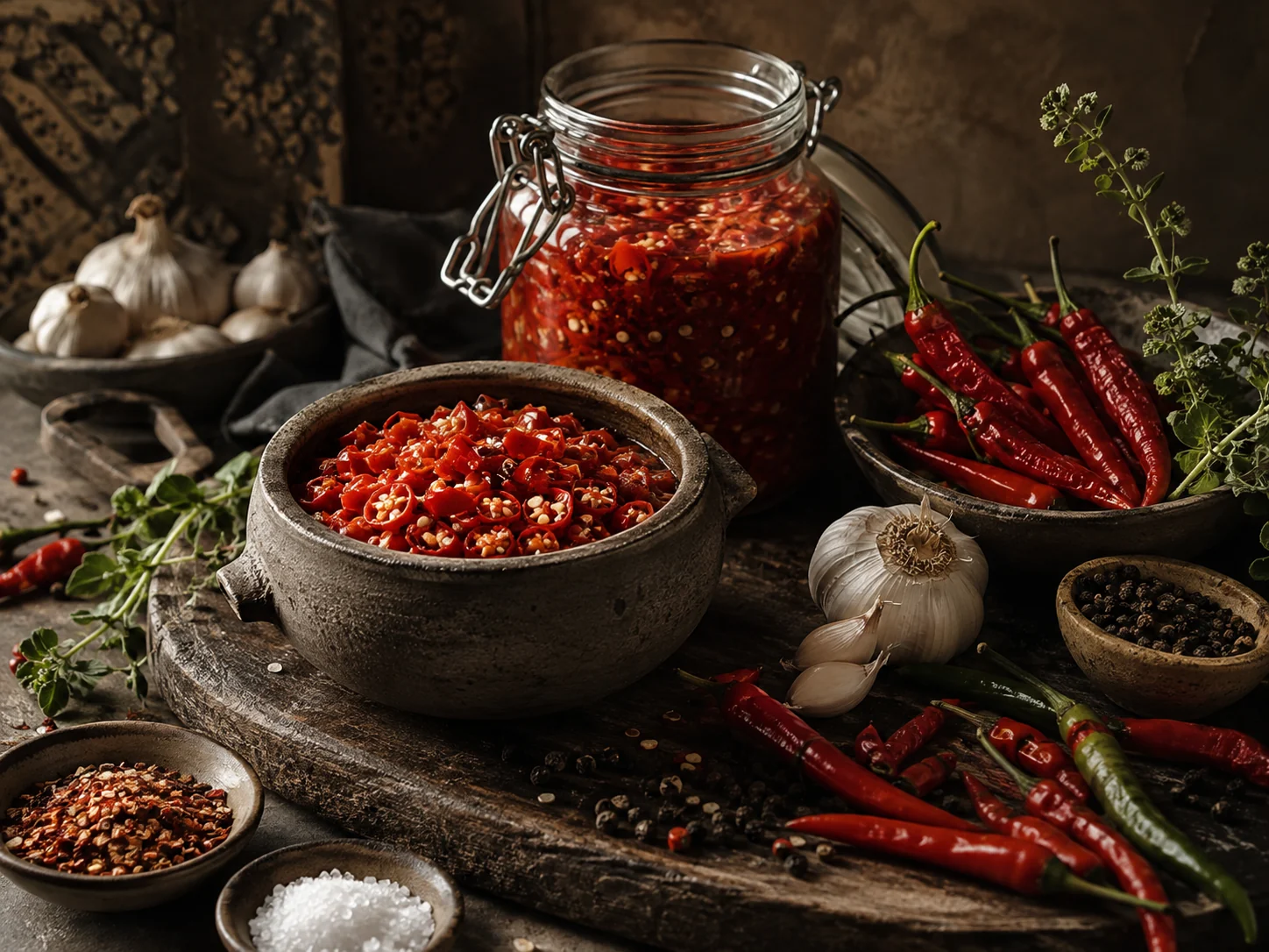 Fermented chillies with garlic, herbs and spices used in HORMUZA chilli sauces