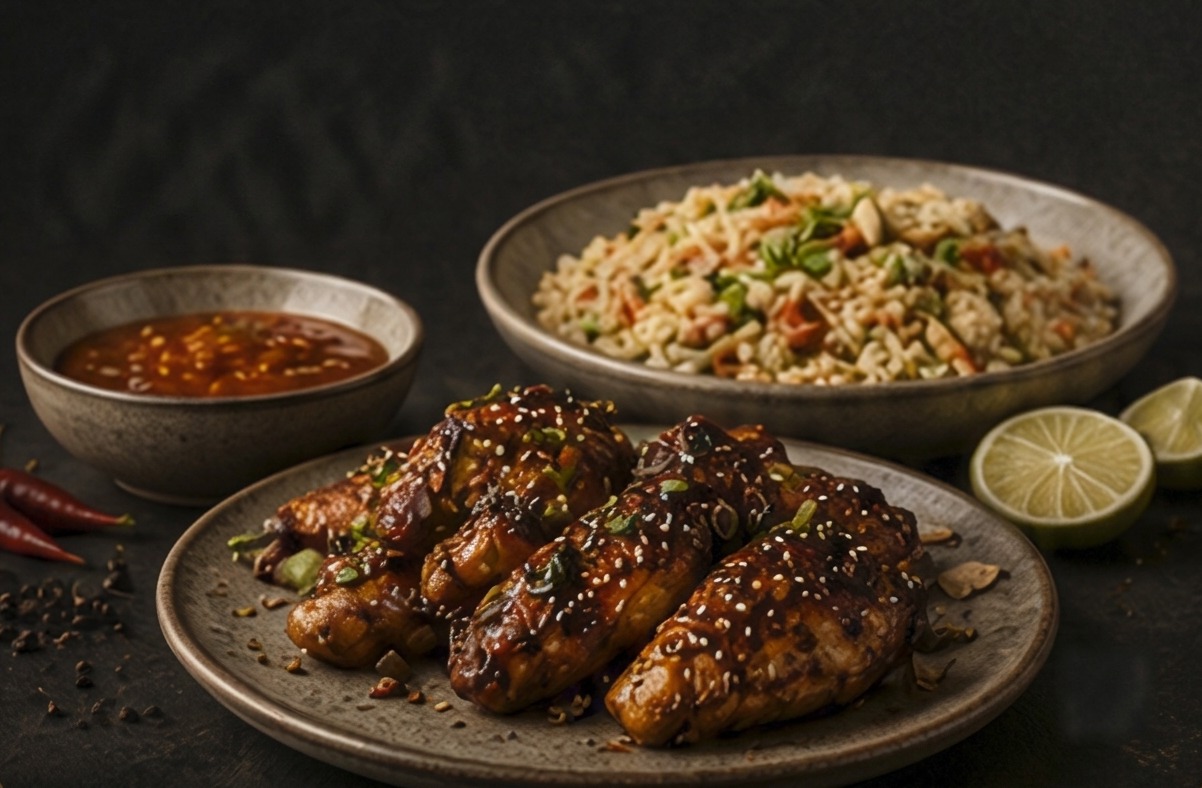 HORMUZA fermented chilli sauce with wings, fried rice and dipping sauce